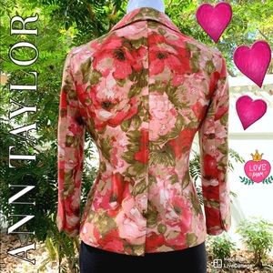 Ann Taylor 2pt Garden Party Blazer Red Pink Green